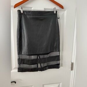 Forever 21 Med Black Faux Leather Skirt Mesh Hem Accent Lined FLAWED